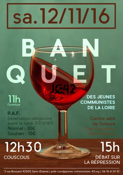 Banquet 2016 de la Jeunesse Communiste de la Loire @ Centre aéré de Solaure | Saint-Étienne | Auvergne-Rhône-Alpes | France